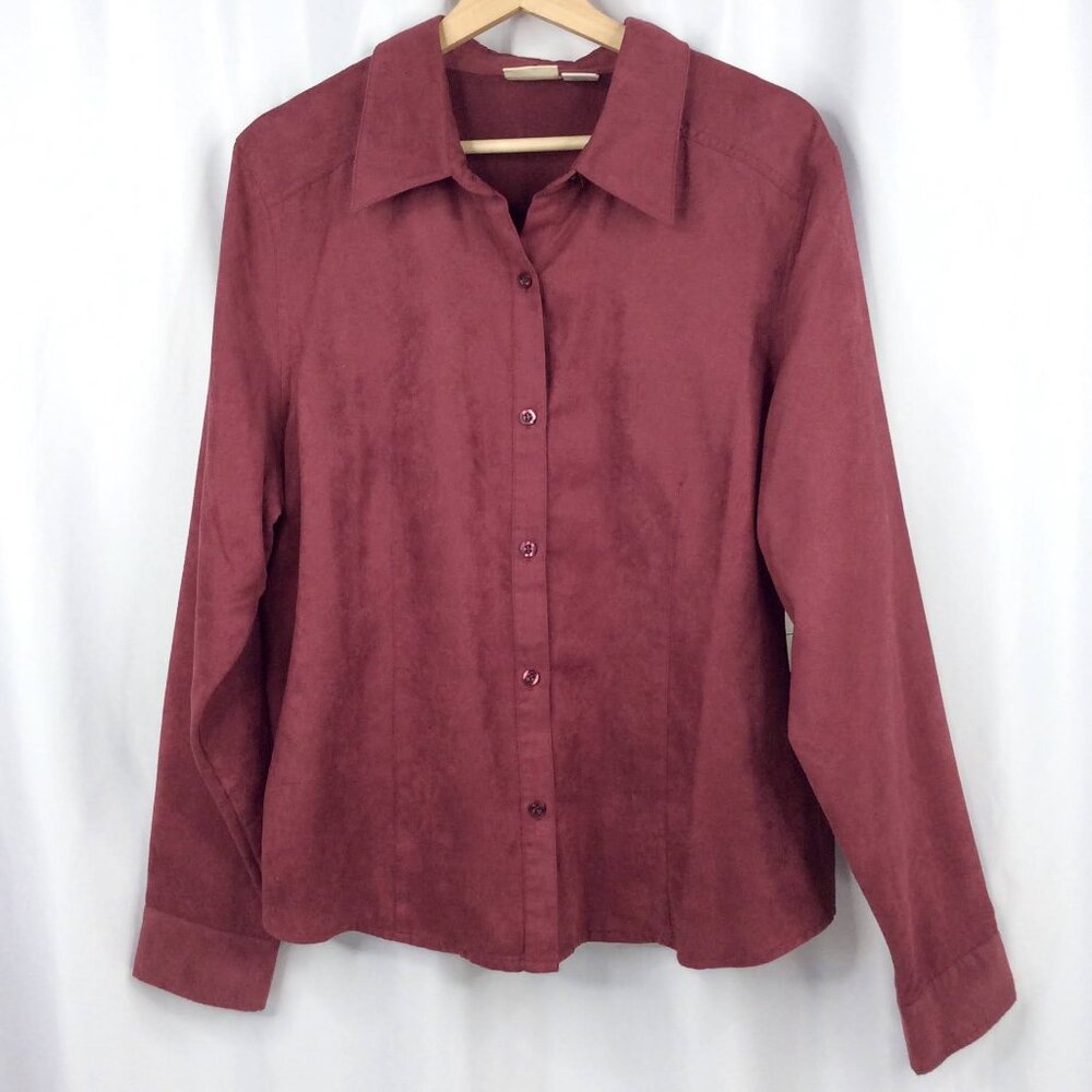 NWT St John's Bay Microfiber Top Women's XL Burgundy Red Button Down Long Sleeve